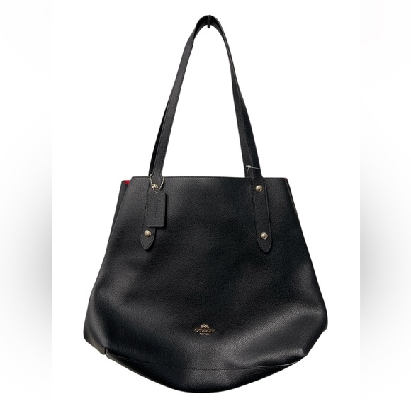 Coach Market City Tote Black Leather Bag True Red Inside NWT - Picture 1 of 3